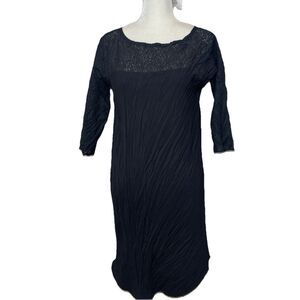 Vintage Babette Size XS Pleated 3/4 Sleeve Midi Dress Black Extra Small Y2K LBD